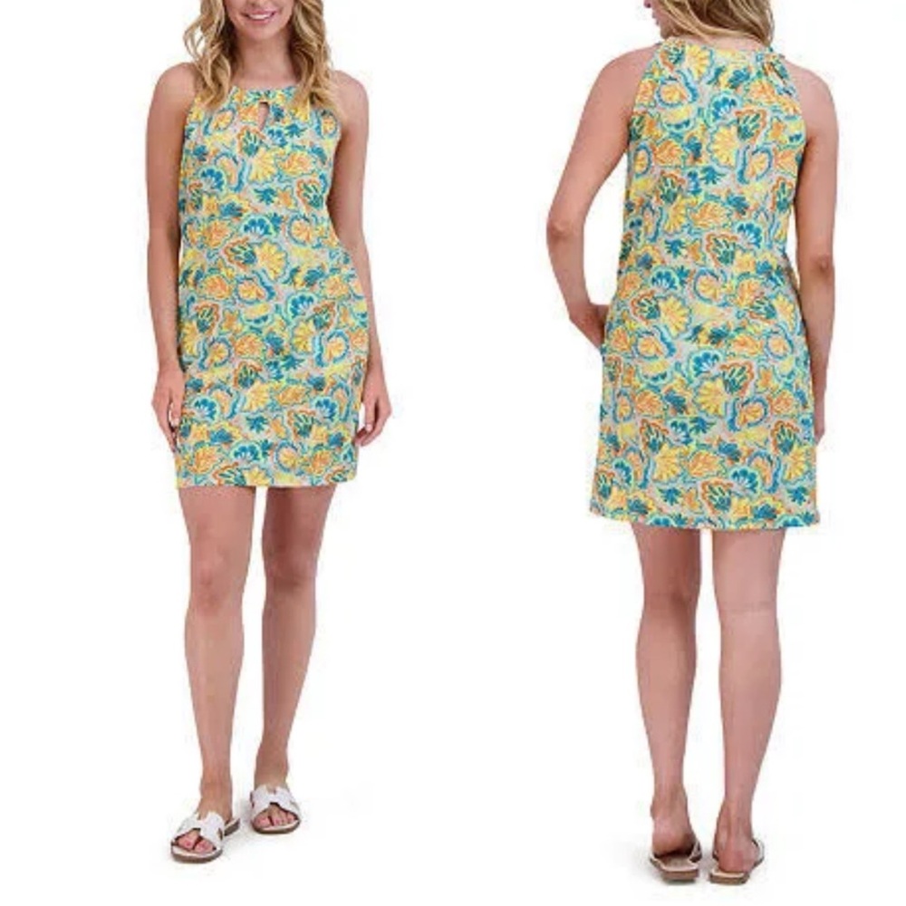 Stella Parker Colorful Floral Print Halter Sheath Dress with pockets Size Large
